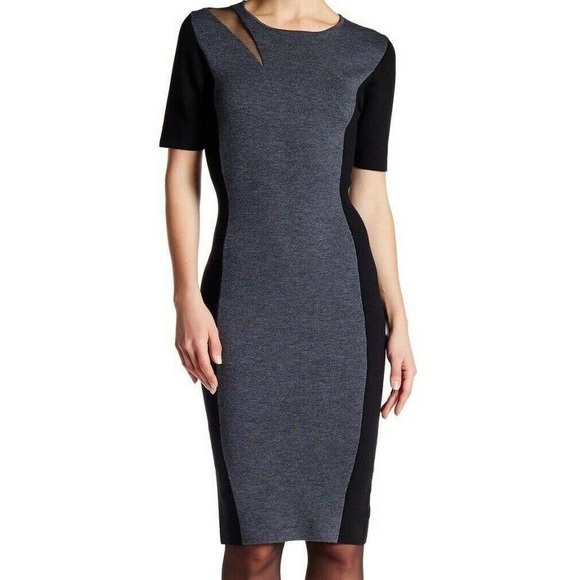 Elie Tahari Caroline Short Sleeve Wool Sweater Dress Charcoal Black